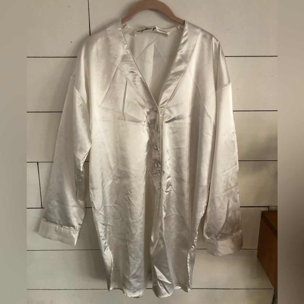 Silk Satin Ivory / White "The Fiancé" Sleep Shirt by Daughters of Simone